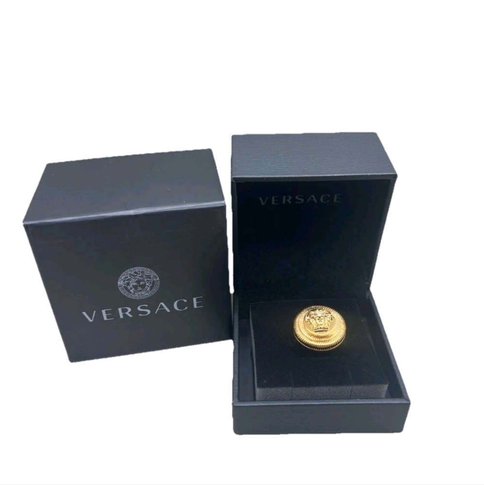 Versace Gold Color Metal Medusa Head Ring Sz 21/ Authentic/ UNISEX